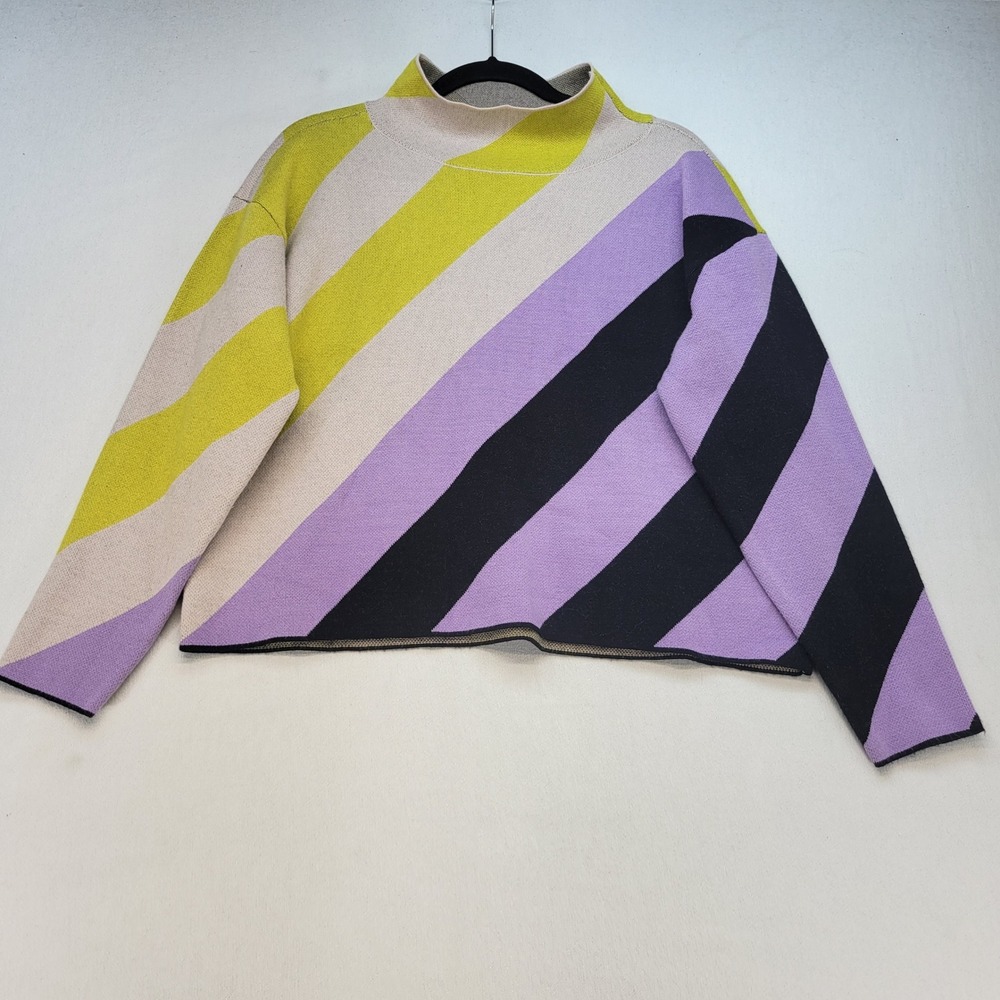 Maeve Sweater Women Small Purple Yellow Stripe Mock Neck Boxy Anthropologie